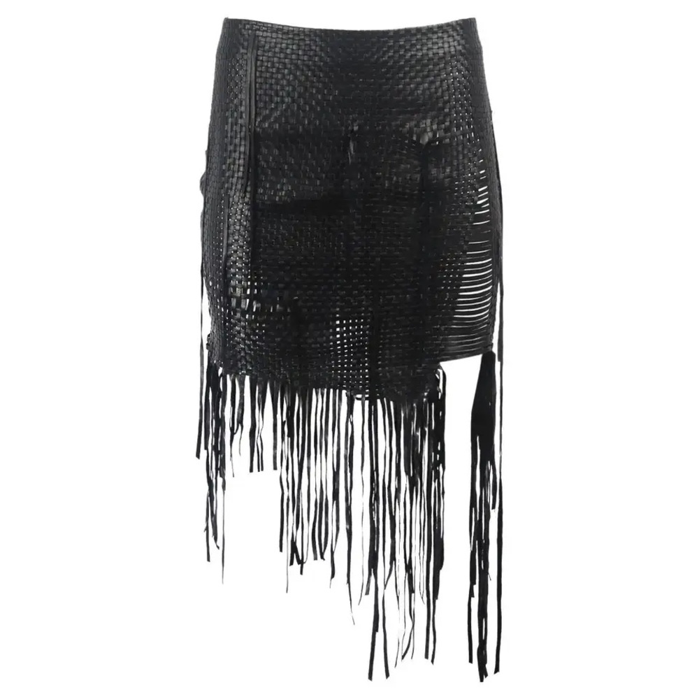 MAGDA BUTRYM Norwich Sheep Leather Fringed Woven Mini Skirt
Size: M | US6, FR38